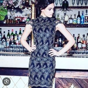 Alice + Olivia Black & Gold Floral Lace Cocktail Marya Dress
